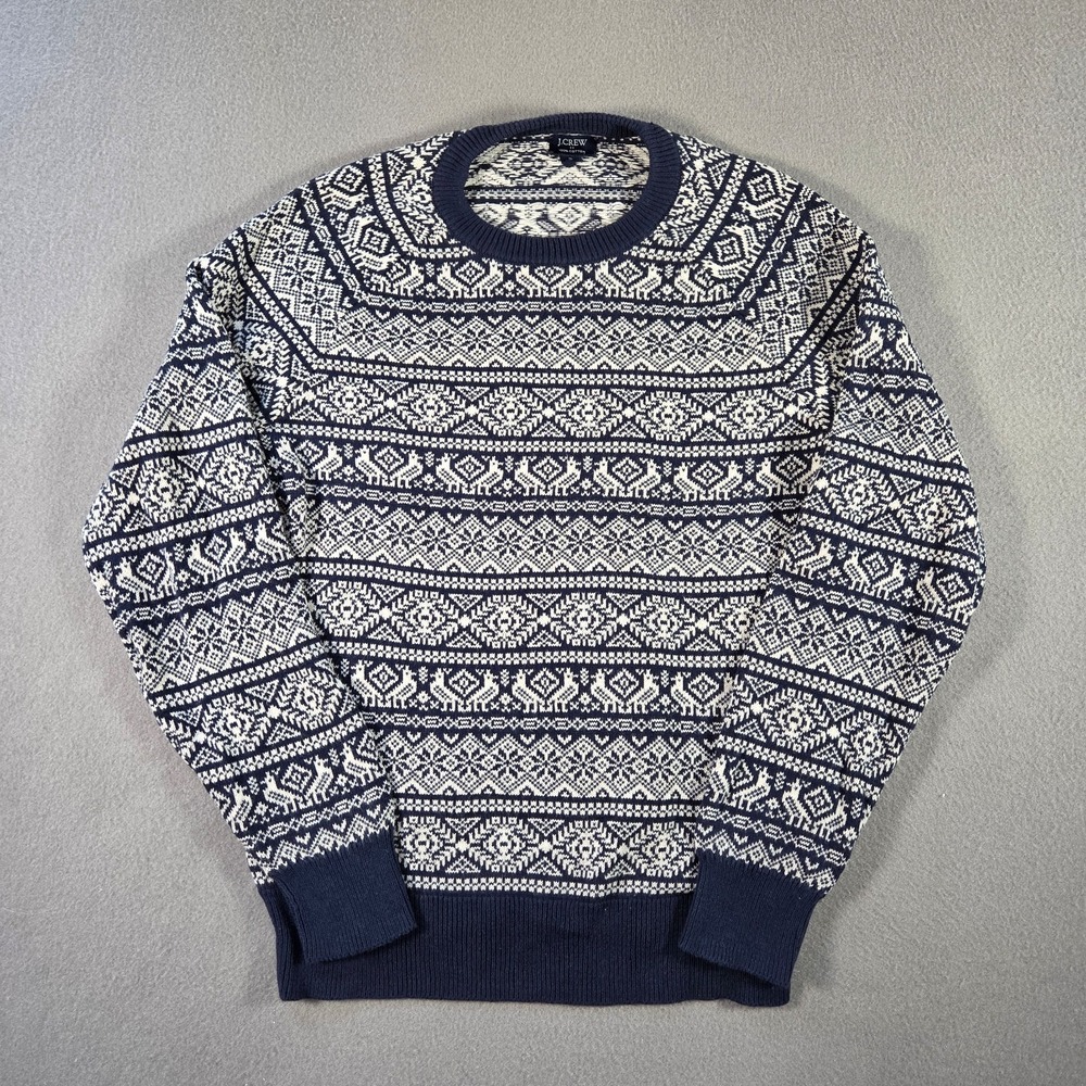 J Crew sweater Womens Small Navy Nordic Fair Isle Cotton Crewneck Jumper